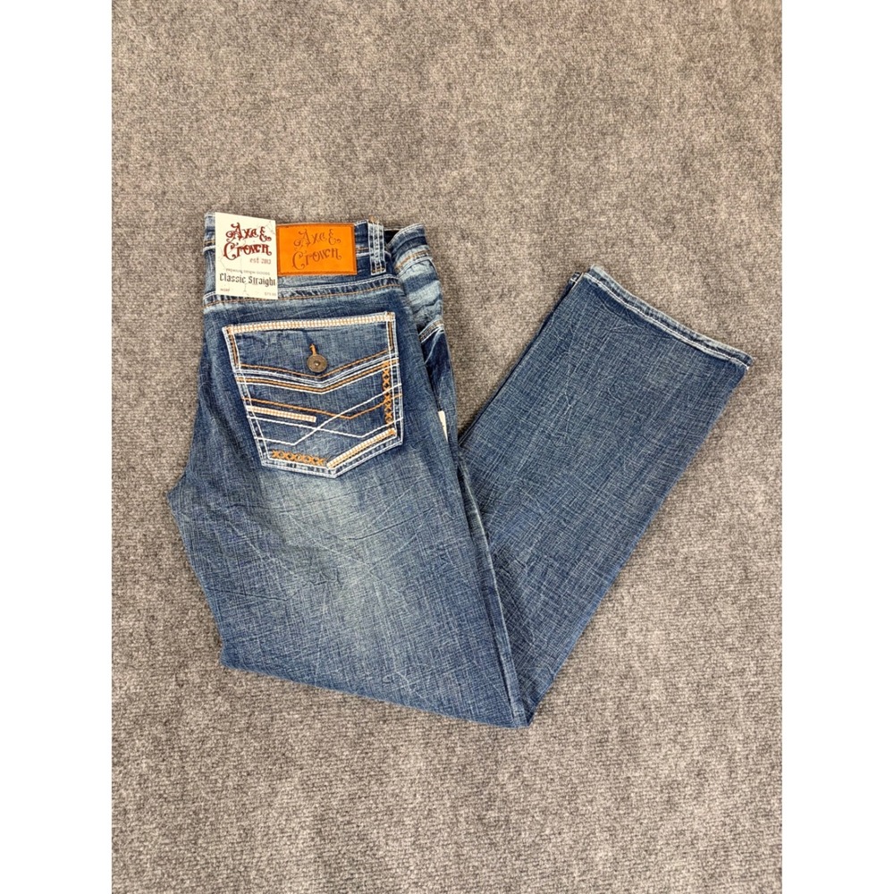 Axe & Crown Krypton Classic Straight Leg Jeans Blue Stone Wash Size 34x30 NWT
